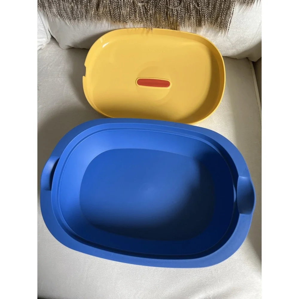 Vintage Tupperware Legacy Microwave Oval Dish‎ Serving Container Blue Yellow